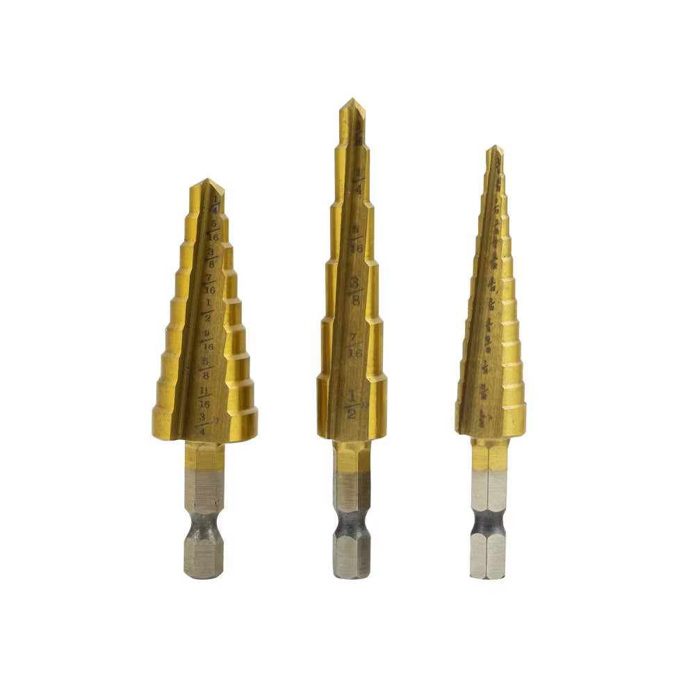 3-Piece High-Speed Steel Step Drill Bit Set for Metal Drilling