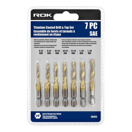 7-Piece Titanium Coated Drill and Tap Set for Metalworking