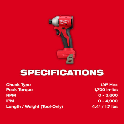 Milwaukee 3650-20 M18 Cordless Brushless Compact 1/4in Hex Impact Driver (Tool Only)