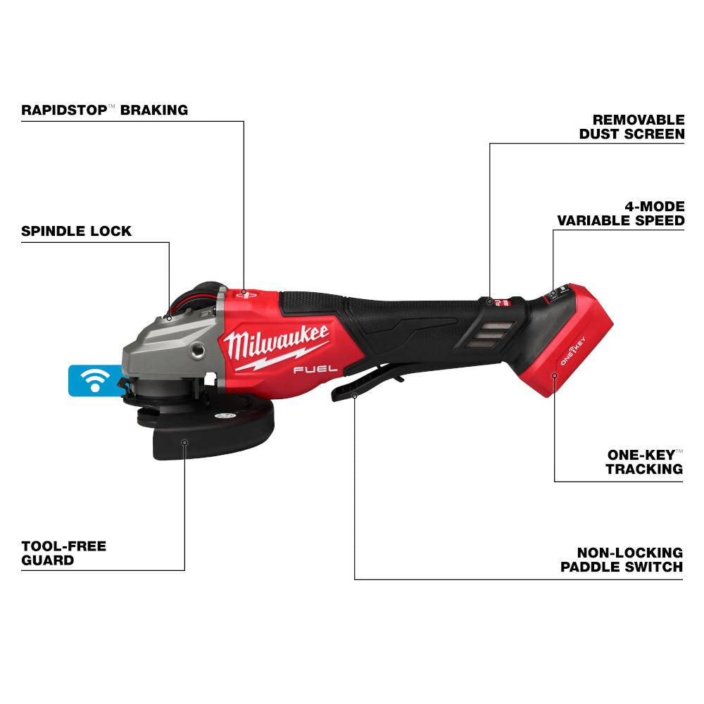 Milwaukee 3672-20 M18 FUEL Cordless Brushless 4-1/2in / 6in VS Braking Angle Grinder with Paddle Switch and ONE-Key (Tool Only)