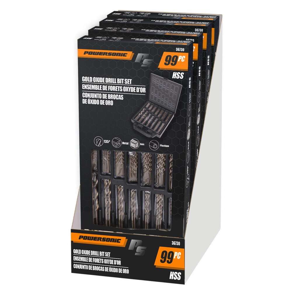 99-Piece Gold Oxide Drill Bit Set for Metal, Wood & Plastic