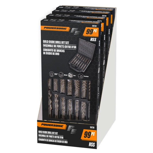 99-Piece Gold Oxide Drill Bit Set for Metal, Wood & Plastic