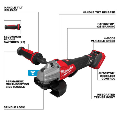 Milwaukee 3676-20 M18 FUEL Cordless Brushless 4-1/2in / 6in Braking Angle Grinder with Dual Trigger Paddle Switch (Tool Only)