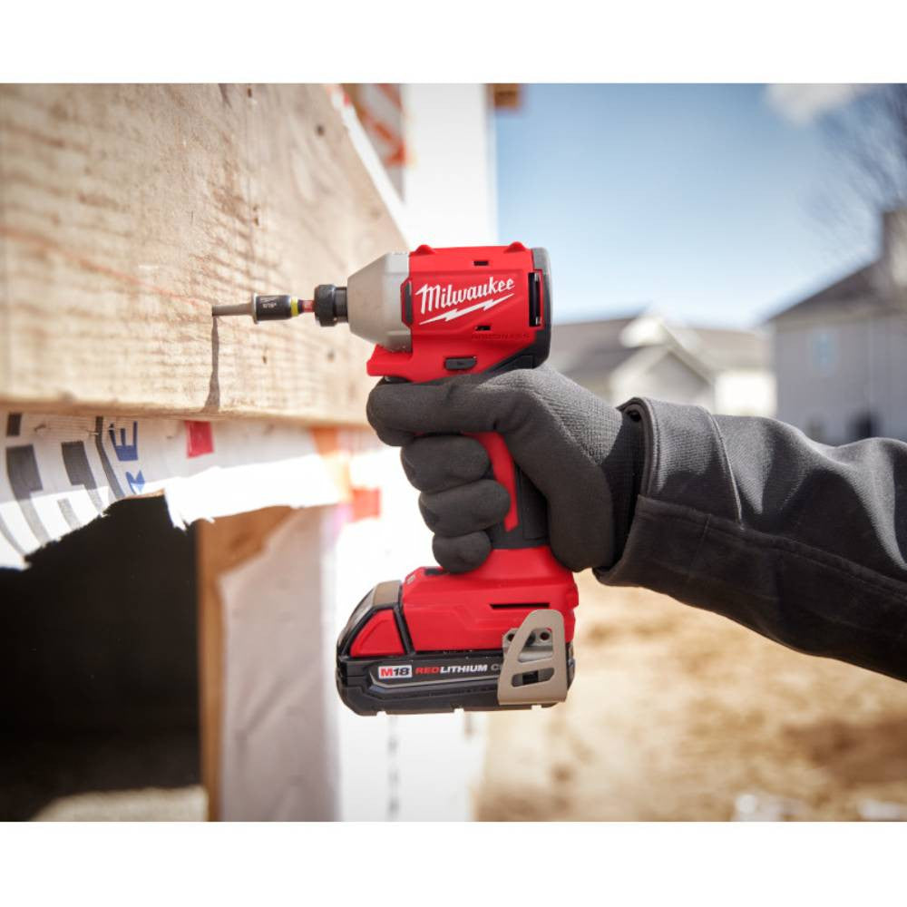 Milwaukee 3693-22CX M18 2-Tool Cordless Brushless Compact 1/2in Hammer Drill/Driver & 1/4in Hex 3-Speed Impact Driver Combo Kit