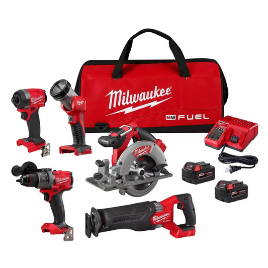 Milwaukee 3697-25 M18 FUEL 18V Lithium-Ion Brushless Cordless Combo Kit (5-Tool) with (2) 5.0 Ah Batteries