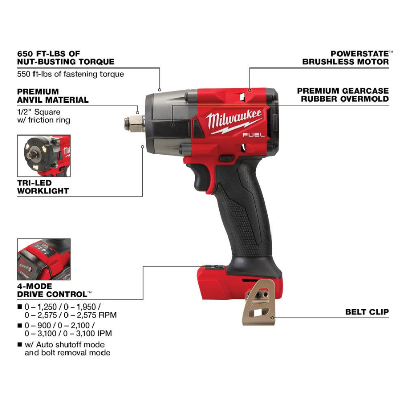 Milwaukee 3697-27 M18 FUEL 18V Lithium-Ion Brushless Cordless Combo Kit (7-Tool) w/ (2) 5.0 Ah Batteries, 2 Tool Bags