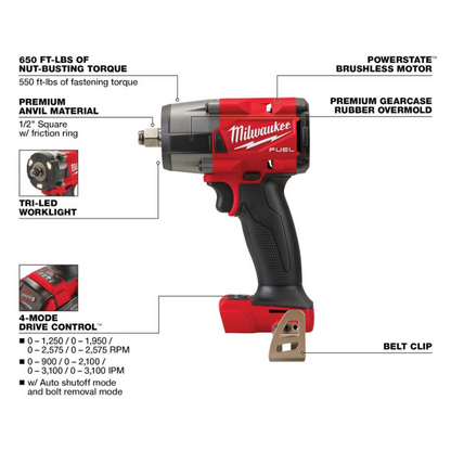 Milwaukee 3697-27 M18 FUEL 18V Lithium-Ion Brushless Cordless Combo Kit (7-Tool) w/ (2) 5.0 Ah Batteries, 2 Tool Bags