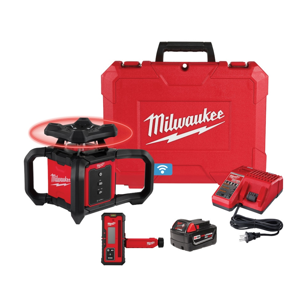 Milwaukee 3701-21 M18 18-Volt 2000 ft. Red Exterior Rotary Laser Level Kit with Receiver