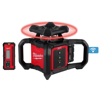 Milwaukee 3701-21 M18 18-Volt 2000 ft. Red Exterior Rotary Laser Level Kit with Receiver