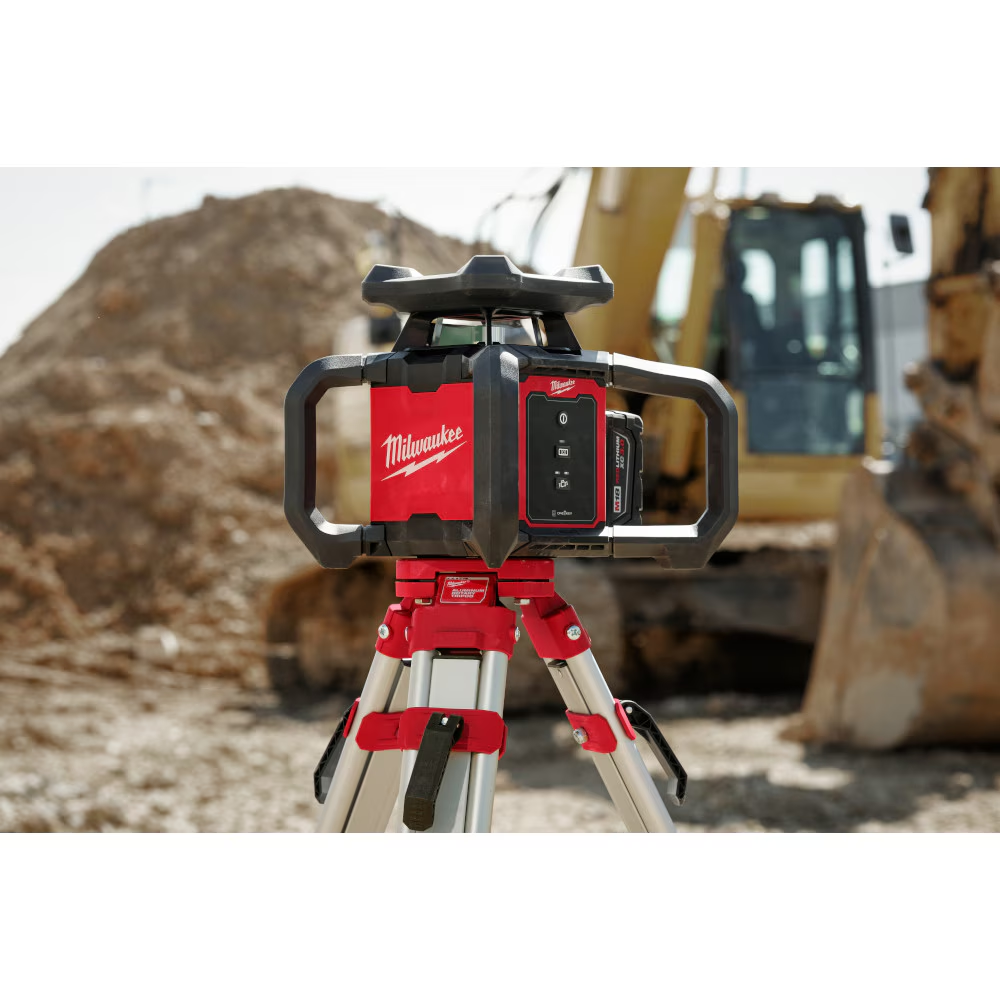 Milwaukee 3701-21 M18 18-Volt 2000 ft. Red Exterior Rotary Laser Level Kit with Receiver