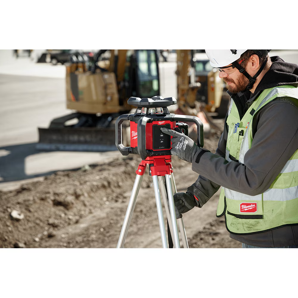 Milwaukee 3701-21 M18 18-Volt 2000 ft. Red Exterior Rotary Laser Level Kit with Receiver