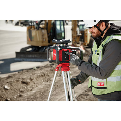 Milwaukee 3701-21 M18 18-Volt 2000 ft. Red Exterior Rotary Laser Level Kit with Receiver