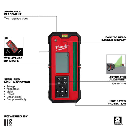 Milwaukee 3701-21T M18 Cordless 2000' Red Exterior Rotary Laser Level Kit with Receiver / Tripod / Grade Rod