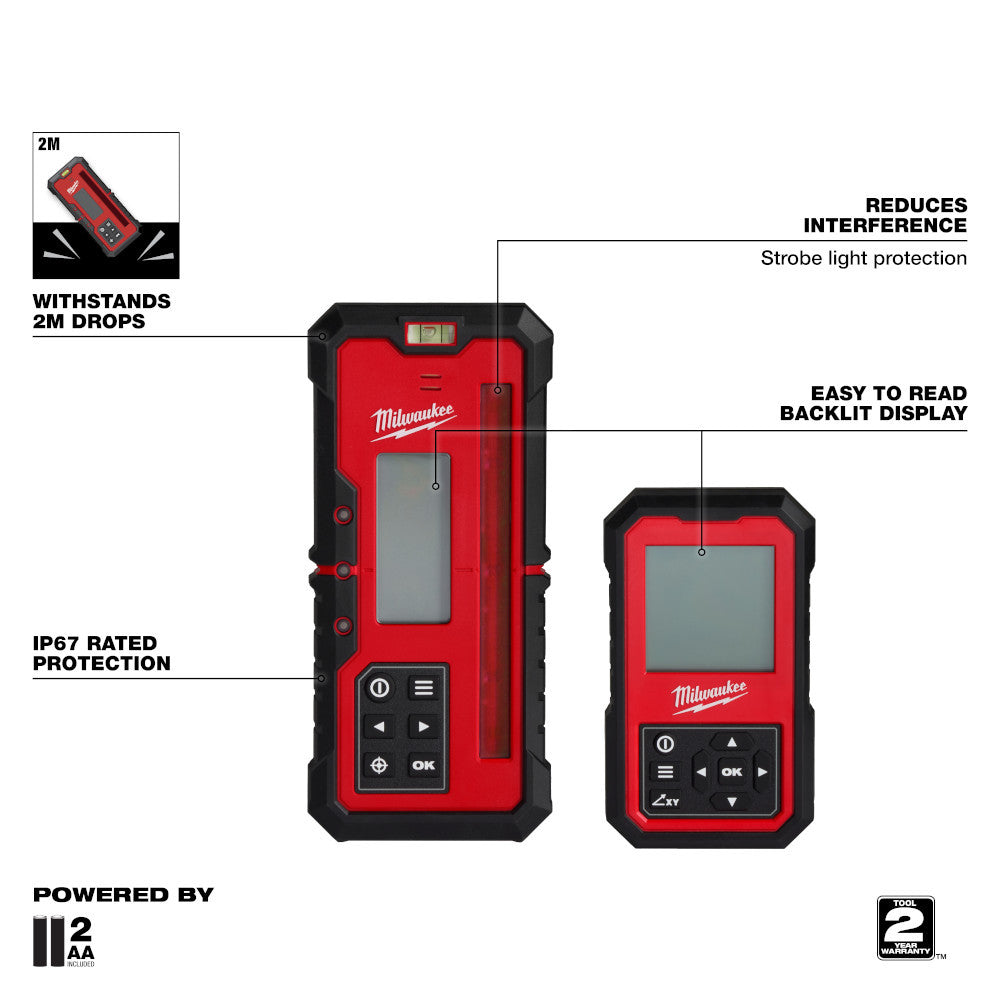 Milwaukee 3704-21T M18 Cordless 4000' Red Exterior Dual Slope Rotary Laser Level Kit with Receiver / Remote / Tripod / Grade Rod