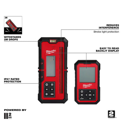 Milwaukee 3704-21T M18 Cordless 4000' Red Exterior Dual Slope Rotary Laser Level Kit with Receiver / Remote / Tripod / Grade Rod
