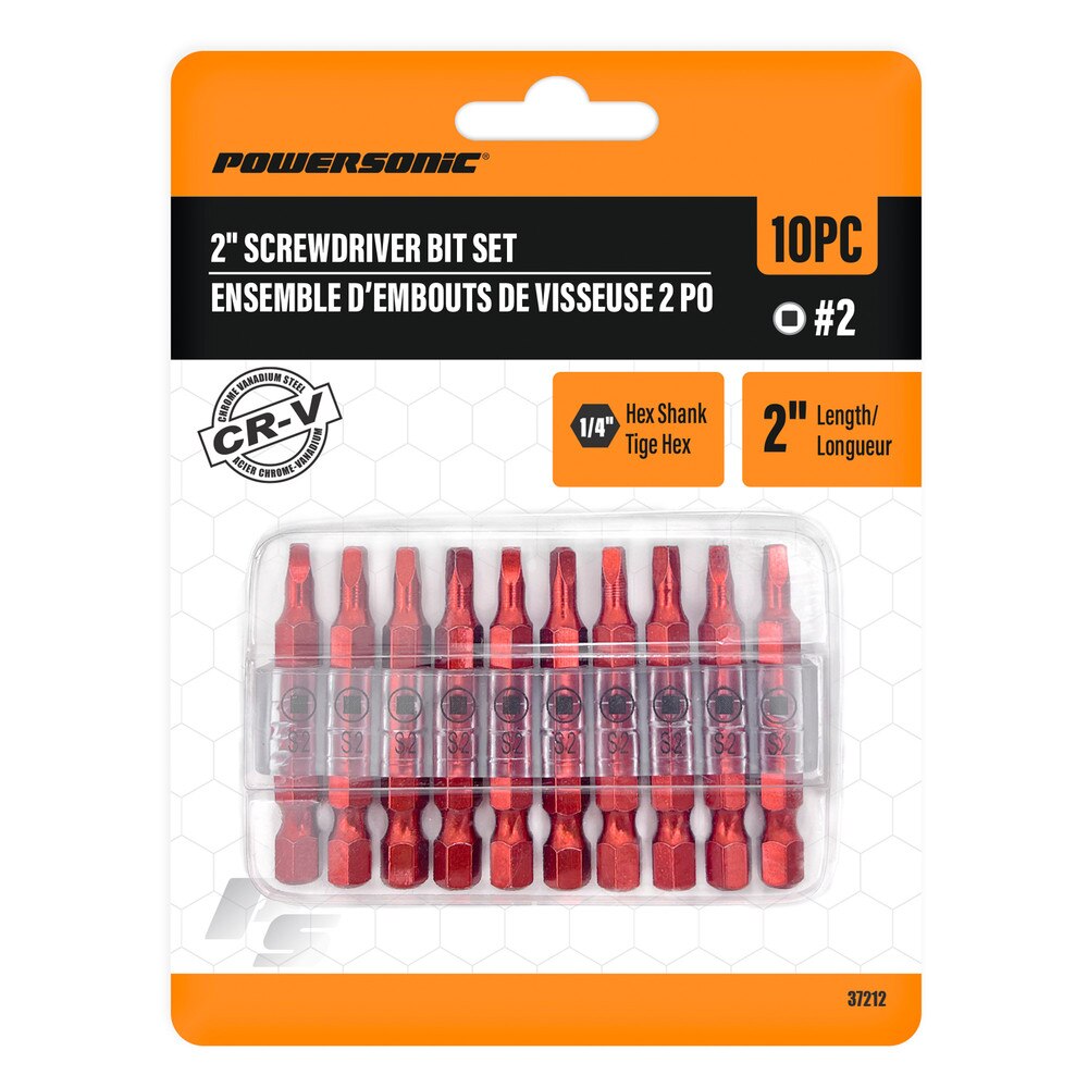 10-Piece 2-Inch #2 Square Screwdriver Bit Set | Cr-V Steel