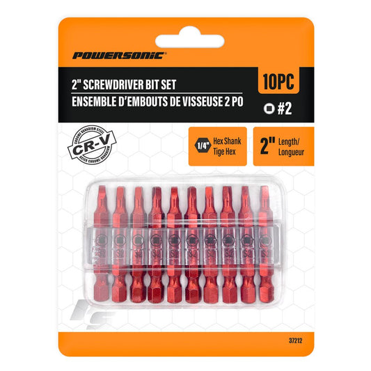10-Piece 2-Inch #2 Square Screwdriver Bit Set | Cr-V Steel