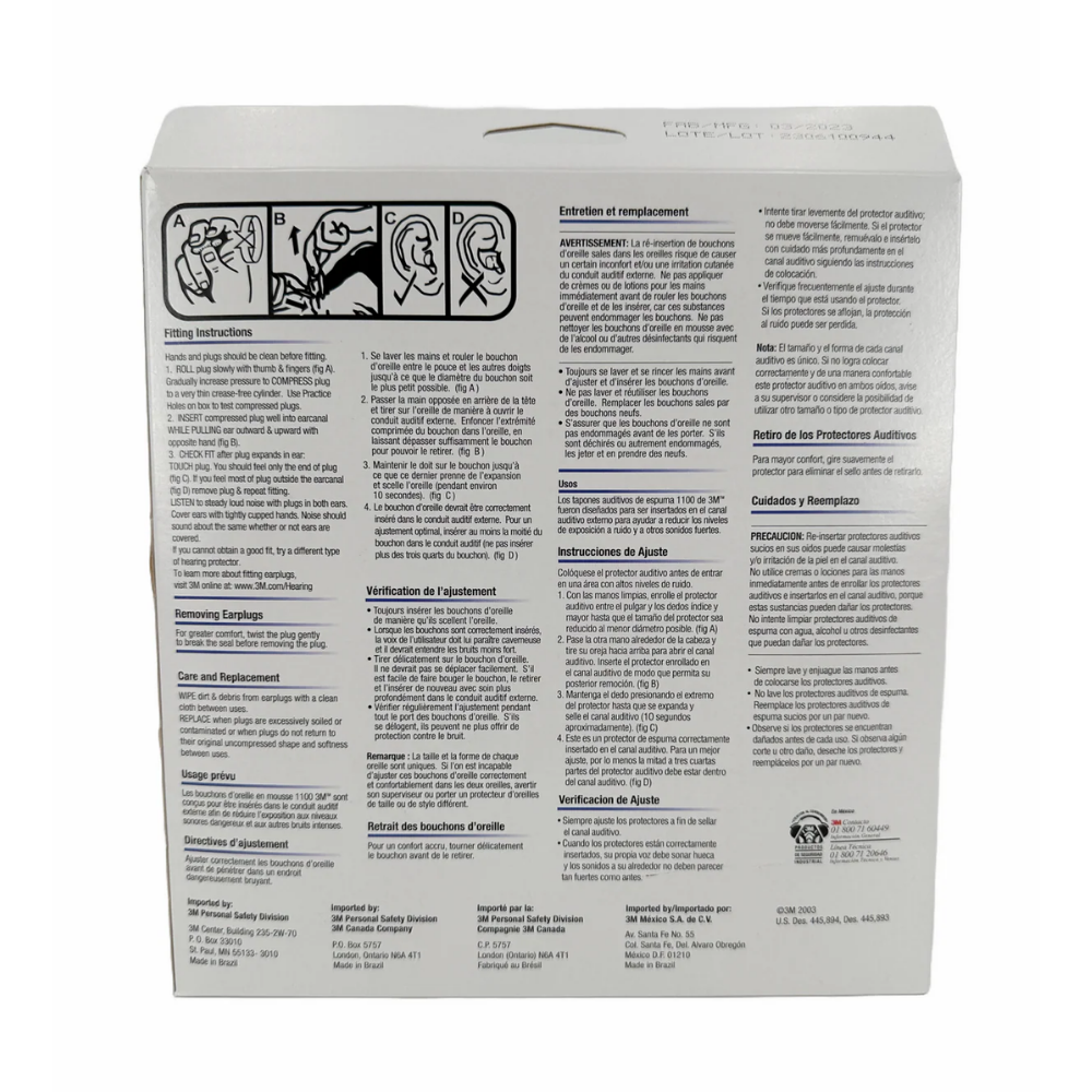 Technical details on the 3M 1100 box panel showcasing the certified 29 decibel Noise Reduction Rating and ANSI test metrics.