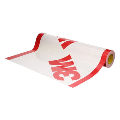 A partially unrolled 30-inch roll of 3M 3015VP vapour permeable barrier membrane showing the white printed film and red edge detail.