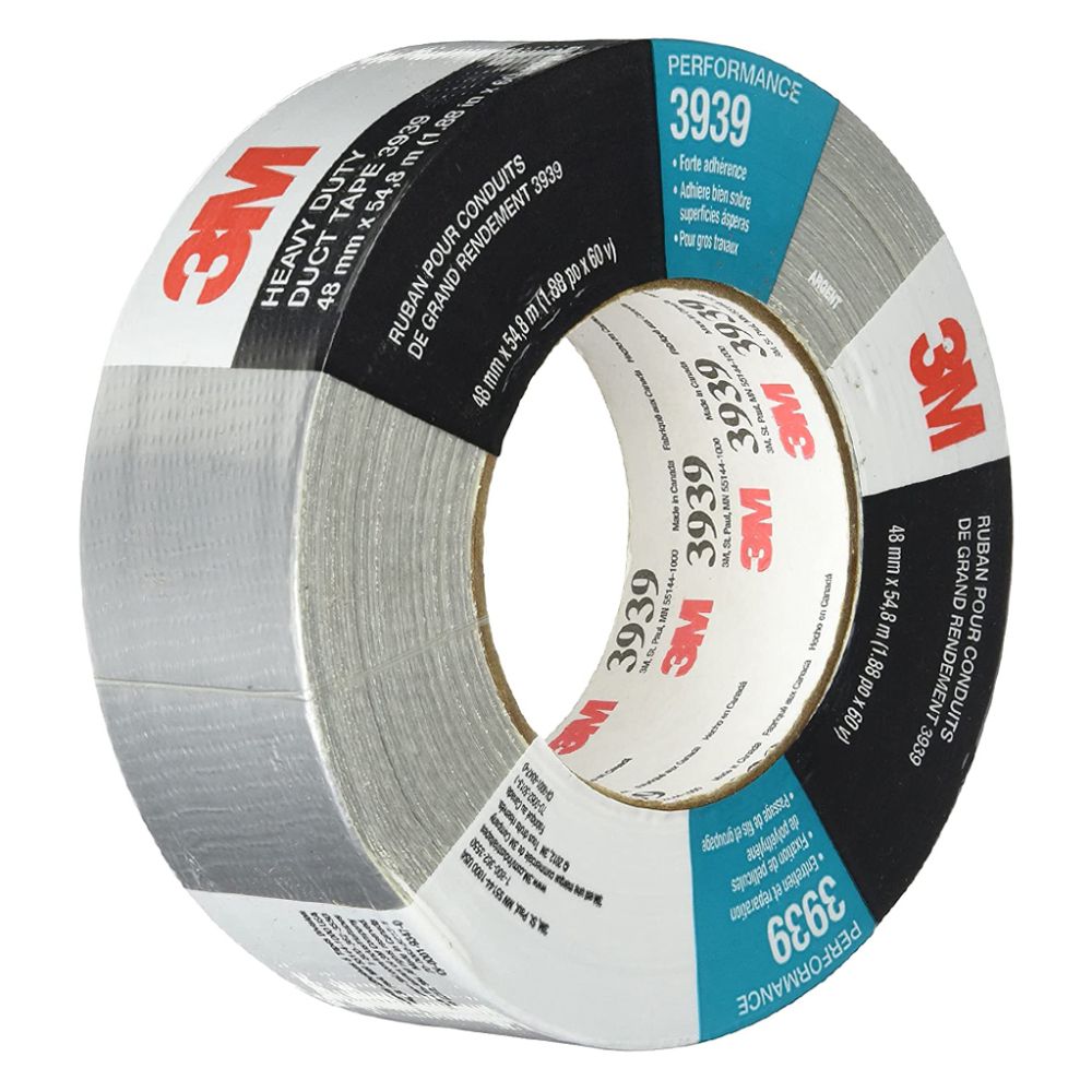 3M 3939 Performance Plus duct tape roll showing technical specifications for sealing and patching.