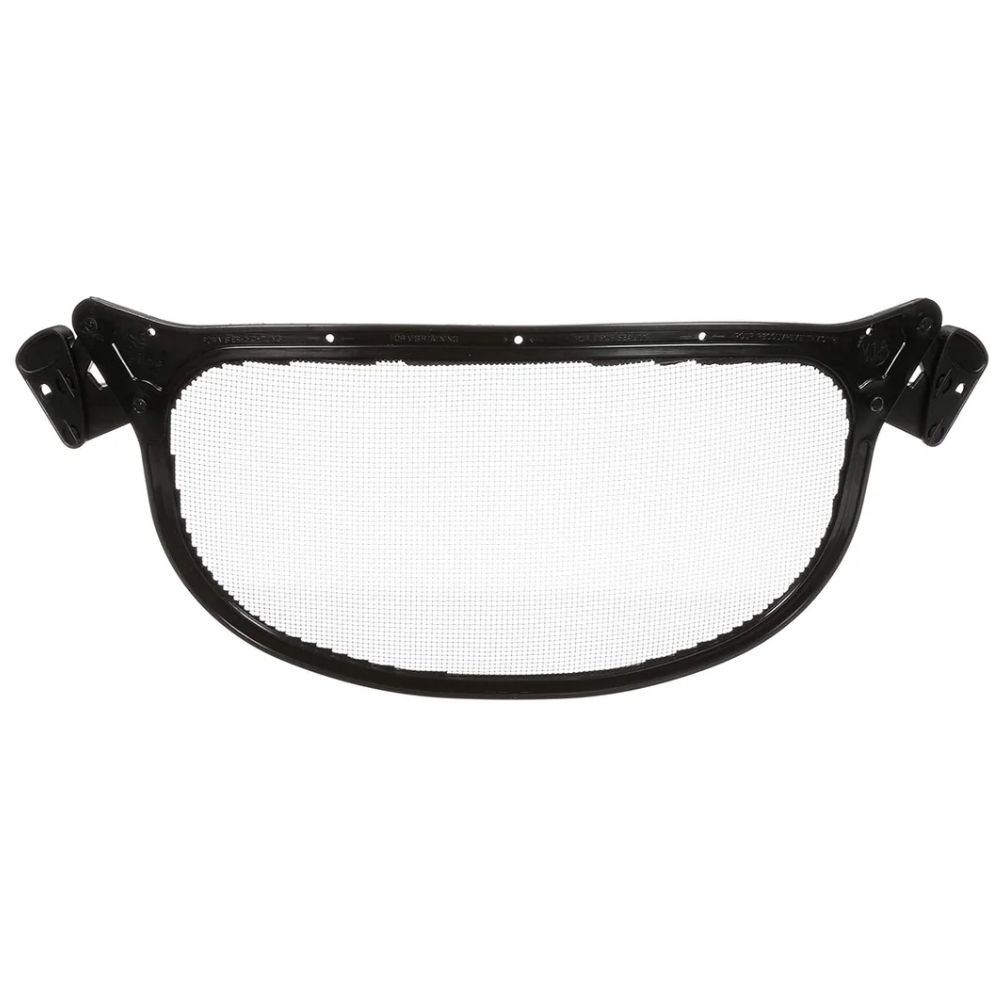 Front view of the matte black 3M Peltor metal mesh faceshield V1A-10 showing the protective steel mesh visor screen.
