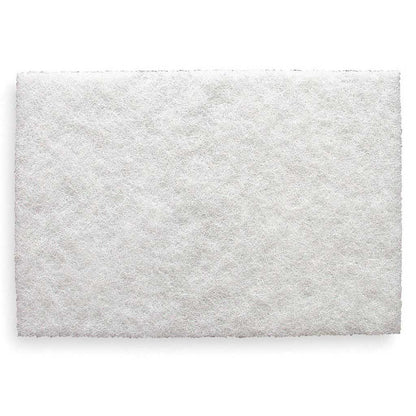 Close-up of 3M Scotch-Brite 07445 white light duty non-woven cleansing hand pad 6 x 9 inch showing ultra-fine soft fibrous texture for gentle cleaning polishing and finishing on delicate surfaces