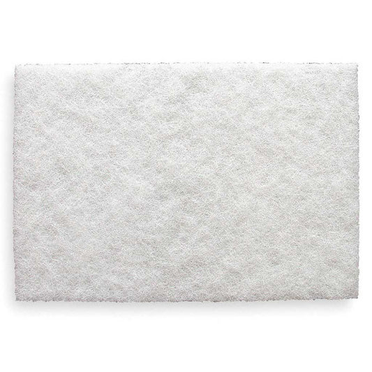 Close-up of 3M Scotch-Brite 07445 white light duty non-woven cleansing hand pad 6 x 9 inch showing ultra-fine soft fibrous texture for gentle cleaning polishing and finishing on delicate surfaces