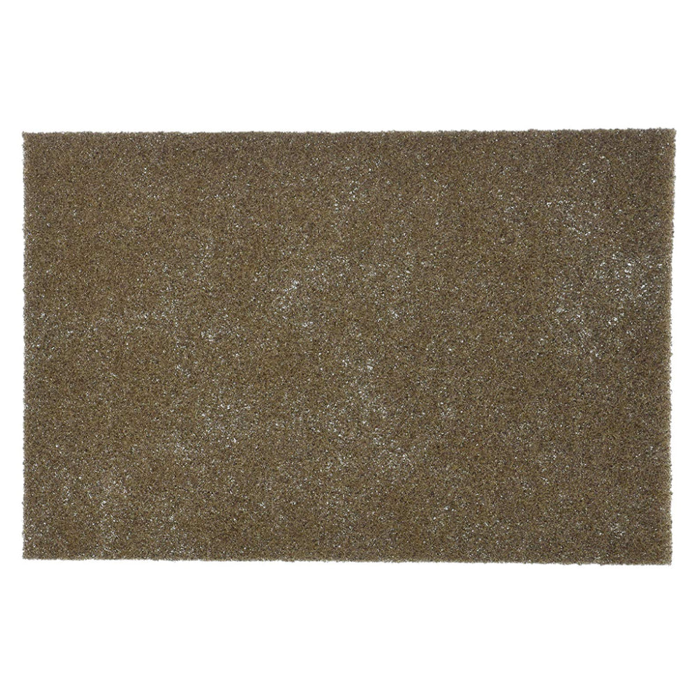 Close-up of 3M Scotch-Brite 7440 tan heavy duty non-woven hand pad 6 x 9 inch showing coarse fibrous texture for aggressive surface preparation stripping and cleaning on metal and wood
