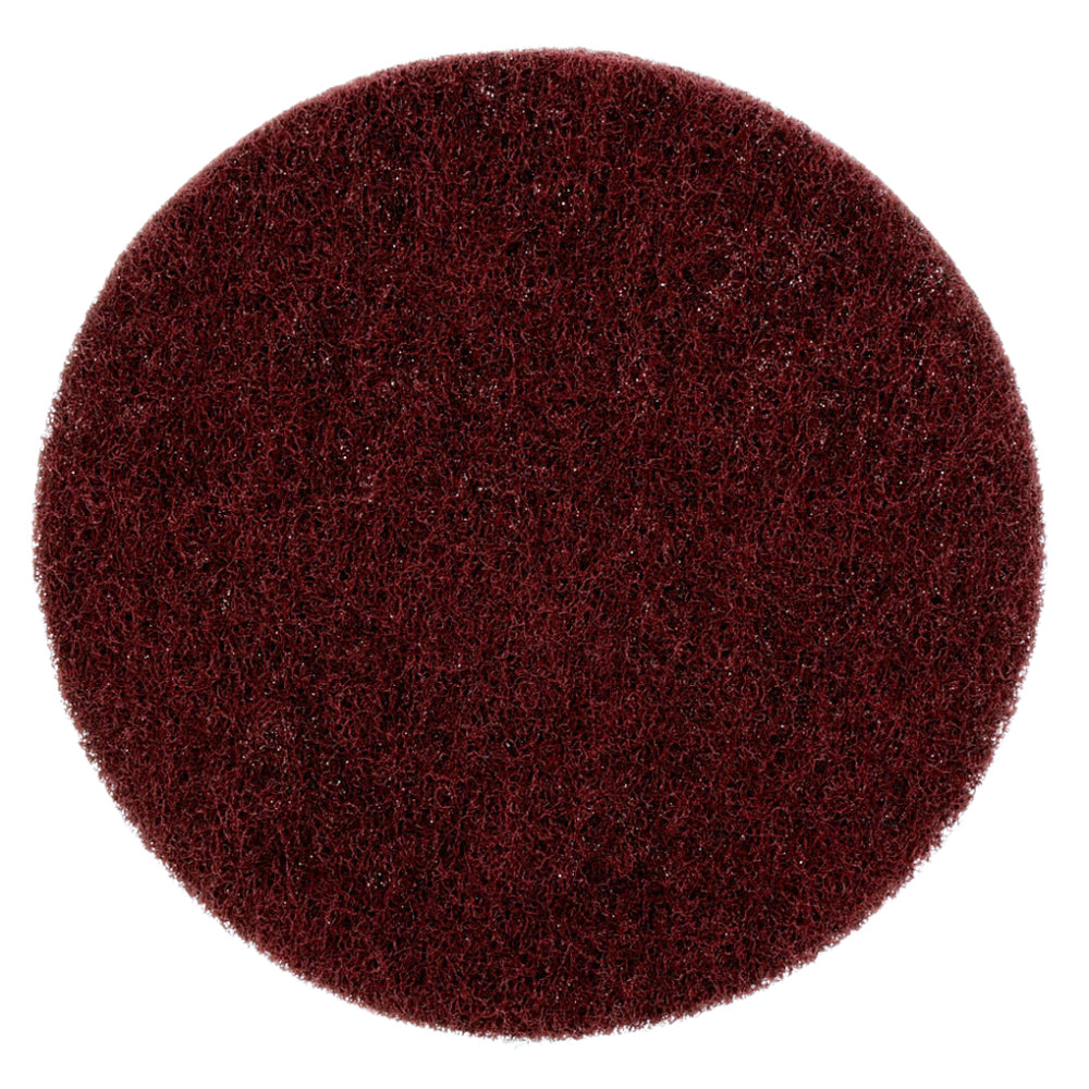 3M Scotch-Brite SB29293 maroon Hookit production clean and finish non-woven disc 6 inch no hole very fine grade for surface prep blending and finishing on metal wood and painted surfaces