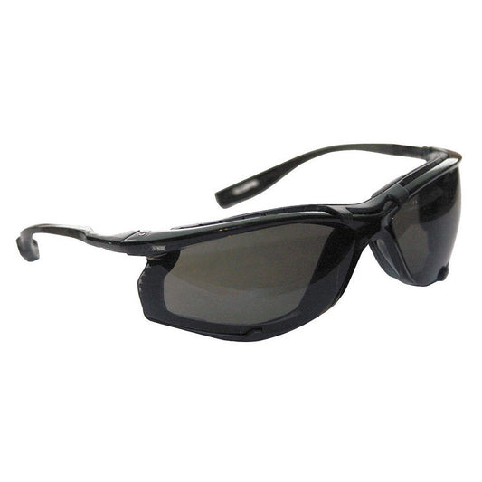 Right side perspective view of 3M industrial protective glasses with a secure dust blocking foam gasket seal