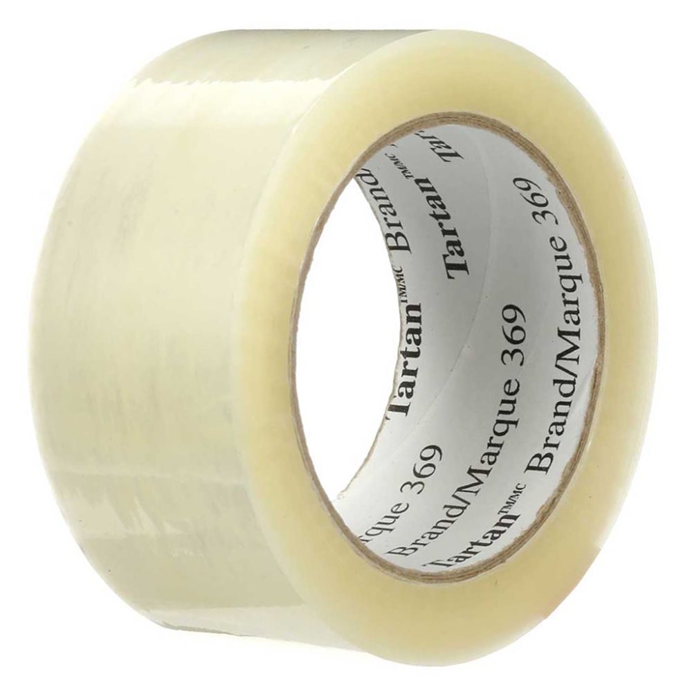 3M Tartan 369 clear polypropylene box sealing tape single roll 48mm x 100m 1.6 mil hot melt rubber resin adhesive for carton sealing and warehouse use