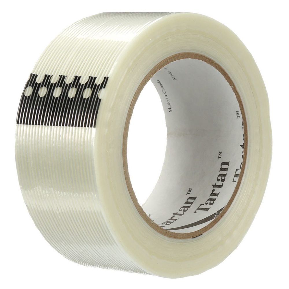 3M Tartan 8934 general purpose clear filament tape, 12mm x 55m fiberglass reinforced strapping tape for box sealing.