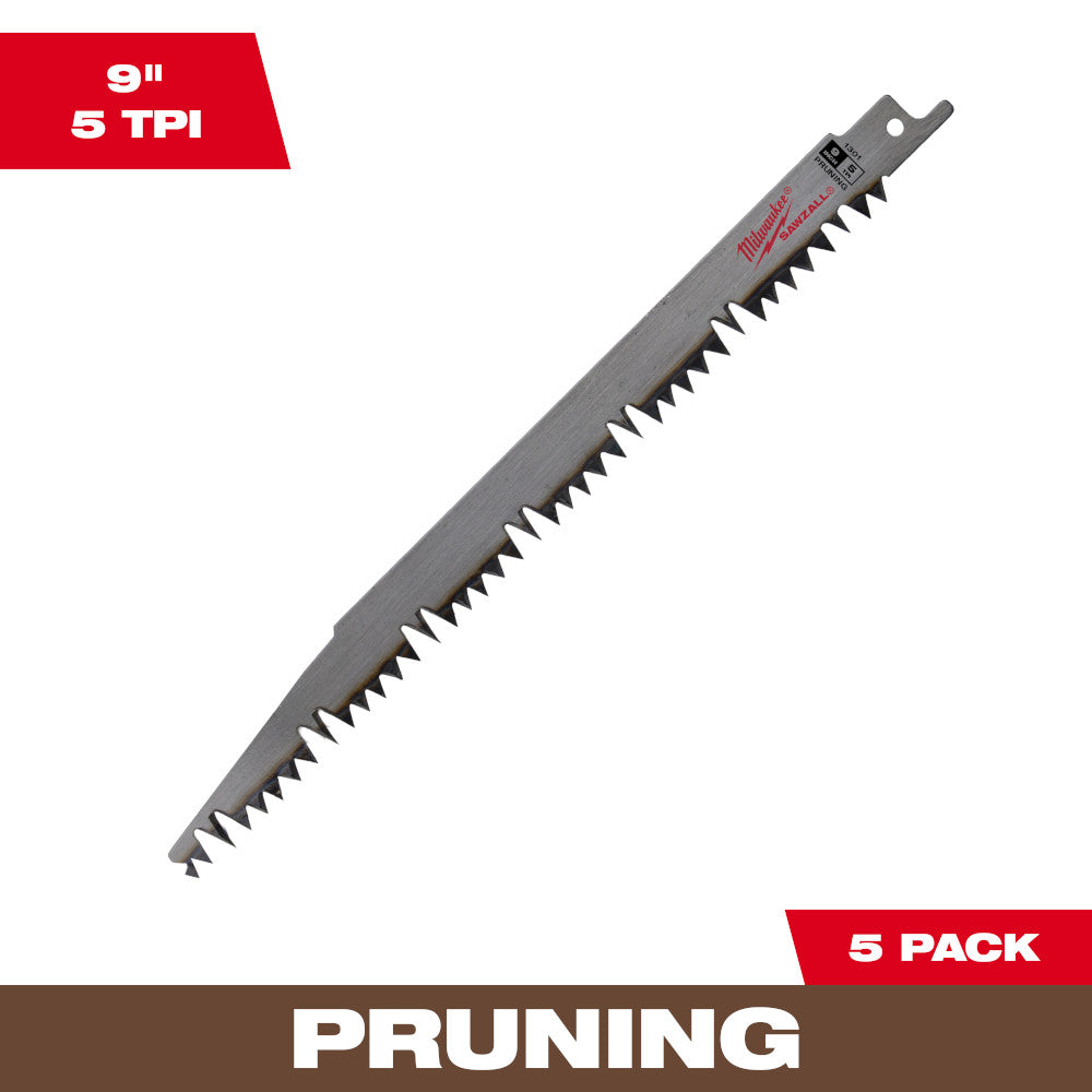 Milwaukee 48-00-1301 SAWZALL 9in 5 TPI Pruning Blades - 5pk