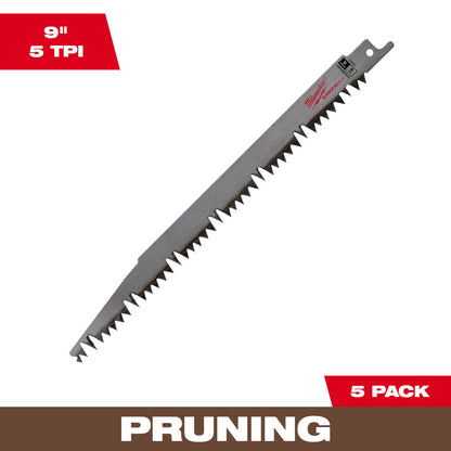 Milwaukee 48-00-1301 SAWZALL 9in 5 TPI Pruning Blades - 5pk