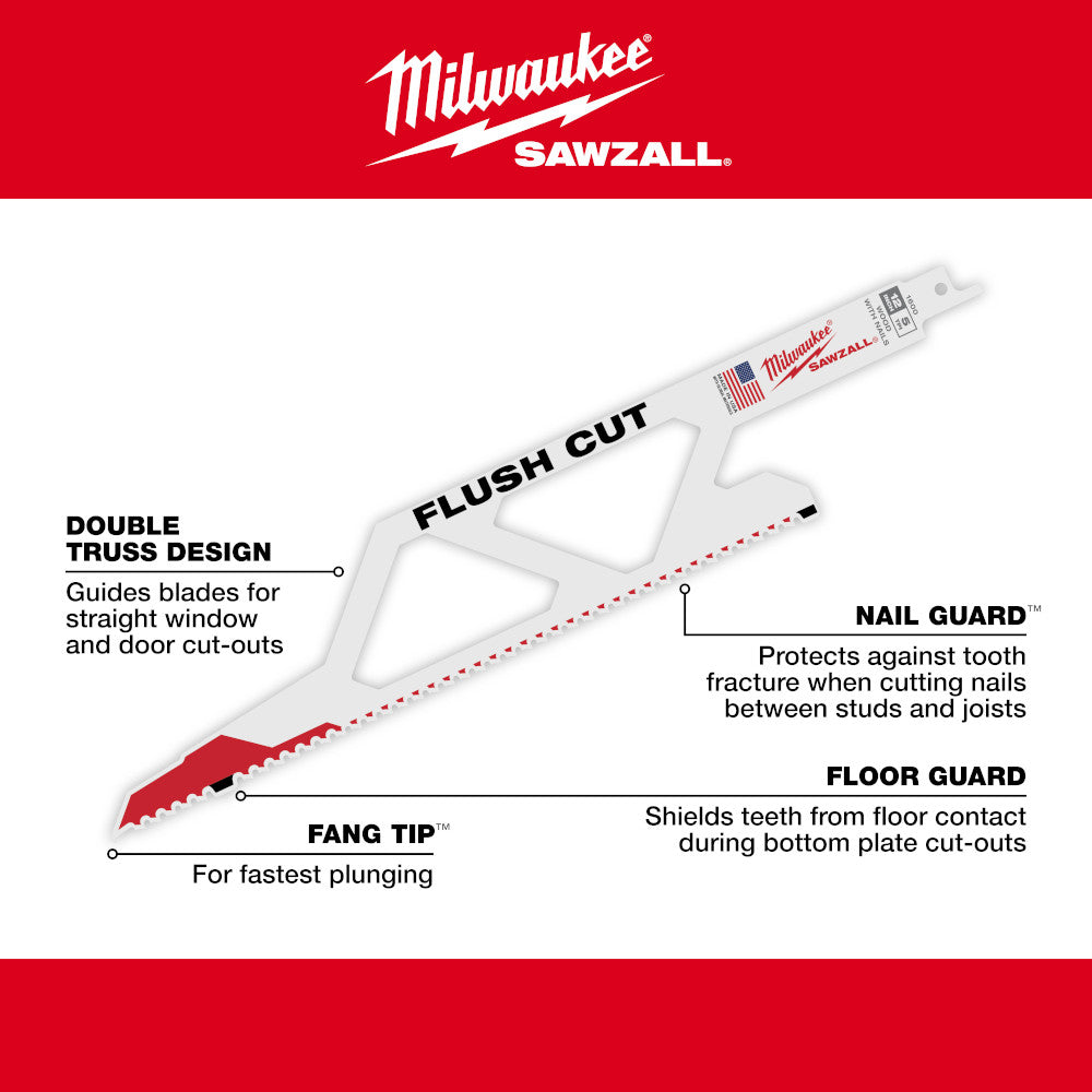 Milwaukee 48-00-1600 SAWZALL 12in 5 TPI Flush Cut Blade