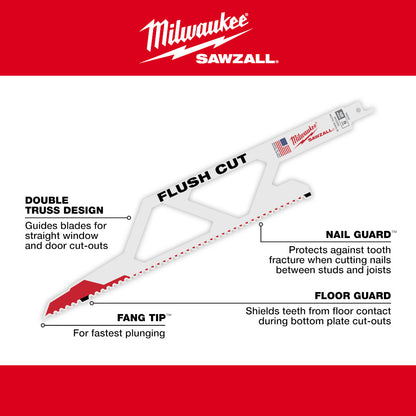 Milwaukee 48-00-1600 SAWZALL 12in 5 TPI Flush Cut Blade