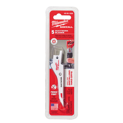 Milwaukee 48-00-1630 SAWZALL 3-1/3in 5 TPI Ductwork Blades - 5pk