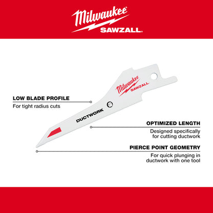 Milwaukee 48-00-1630 SAWZALL 3-1/3in 5 TPI Ductwork Blades - 5pk