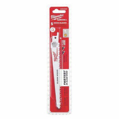 Milwaukee 48-00-5015 SAWZALL 6in 6 TPI Fleam Ground Clean Wood Blades - 5pk