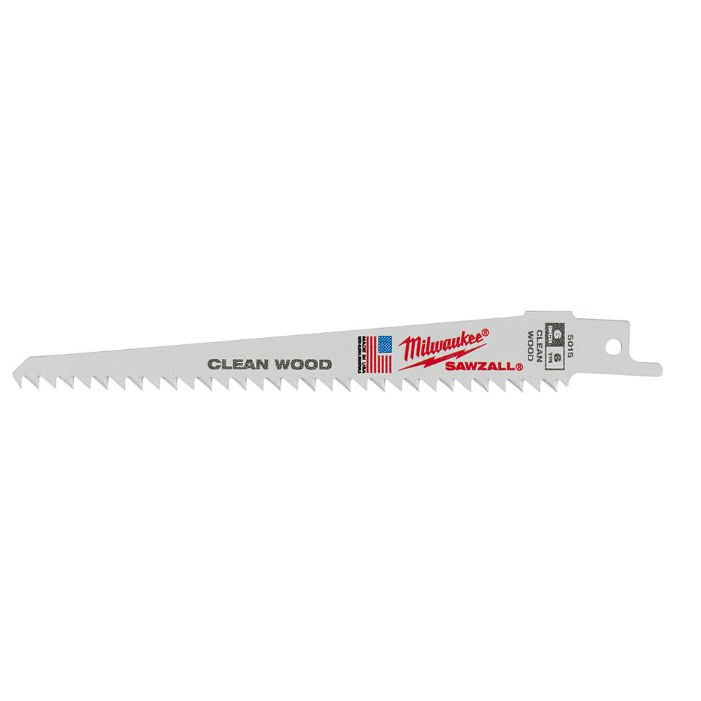 Milwaukee 48-00-5015 SAWZALL 6in 6 TPI Fleam Ground Clean Wood Blades - 5pk