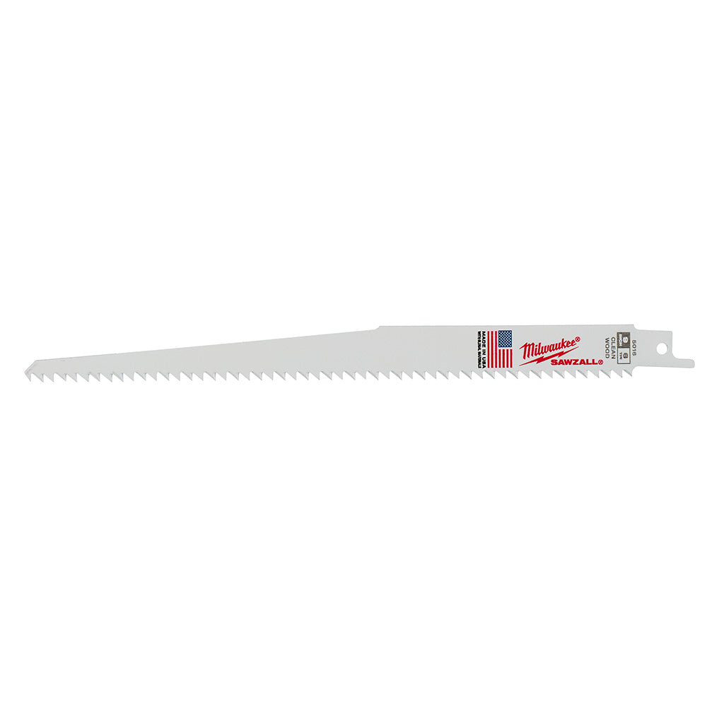 Milwaukee 48-00-5016 SAWZALL 9in 6 TPI Fleam Ground Clean Wood Blades - 5pk