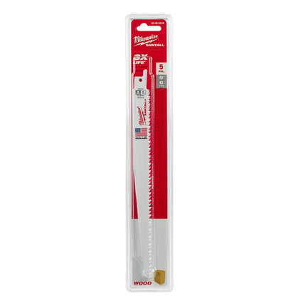 Milwaukee 48-00-5016 SAWZALL 9in 6 TPI Fleam Ground Clean Wood Blades - 5pk