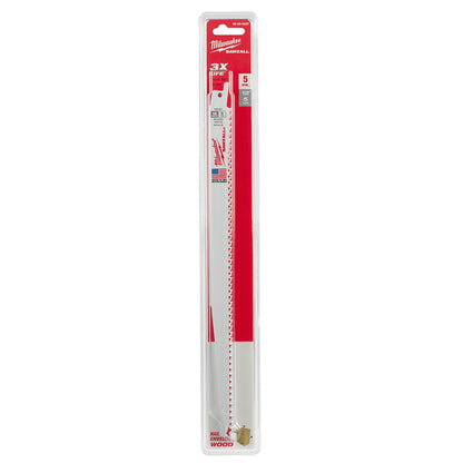 Milwaukee 48-00-5037 SAWZALL 12in 5 TPI Nail Embedded Wood Cutting Blade - 5pk