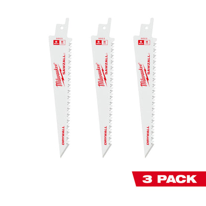 Milwaukee 48-00-5053 SAWZALL 6in 8 TPI Drywall Blades - 3pk