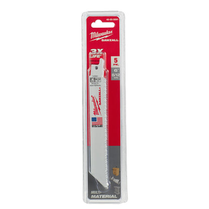 Milwaukee 48-00-5091 SAWZALL THE WRECKER 6in 8/12 TPI Demolition Blades - 5pk