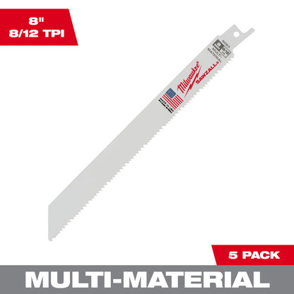 Milwaukee 48-00-5093 SAWZALL 8in 8/12 TPI Reciprocating Saw Blades - 5pk