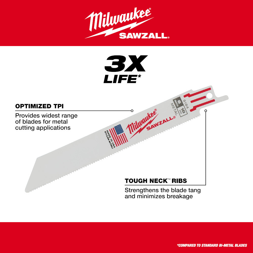 Milwaukee 48-00-5183 SAWZALL 4in 18 TPI Metal Cutting Blades - 5pk