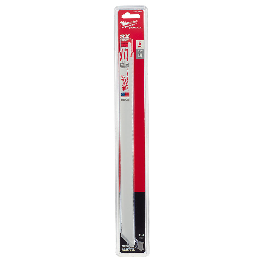 Milwaukee 48-00-5189 SAWZALL 12in 18 TPI Metal Cutting Blades - 5pk