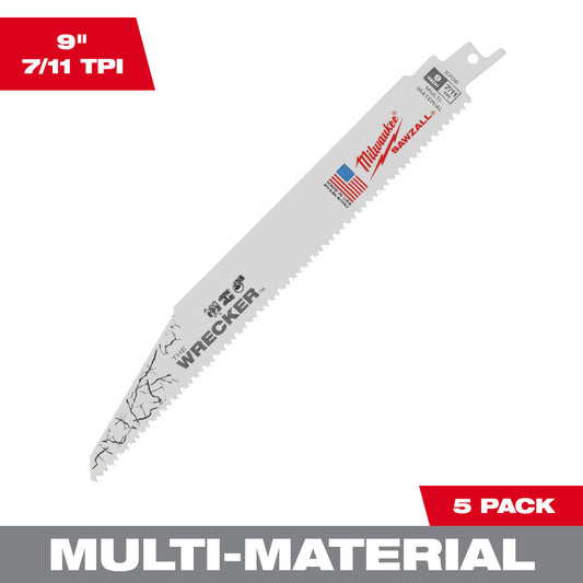 Milwaukee 48-00-5706 9-inch 7/11 TPI WRECKER Demolition Multi-Material Cutting SAWZALL Reciprocating Saw Blades (5 Piece)
