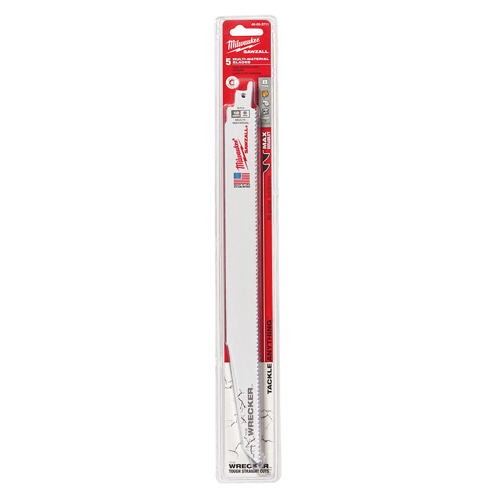 Milwaukee 48-00-5711 SAWZALL THE WRECKER 12in 7/11 TPI Demolition Blades - 5pk